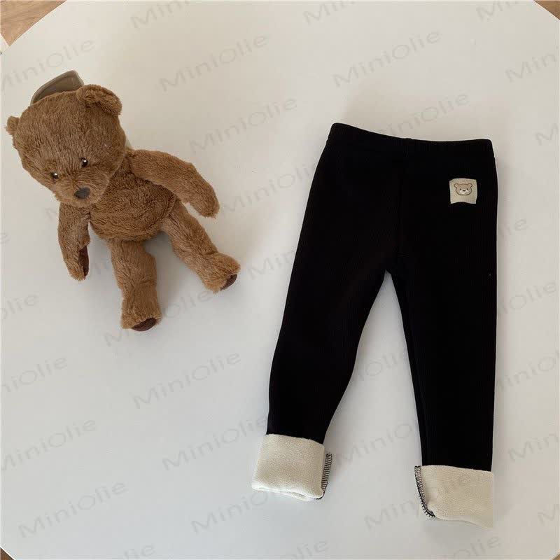 幼児用クマのワッペン付きリブ編みフリース裏地付きレギンス - 黒 - 6～7歳 - image 6