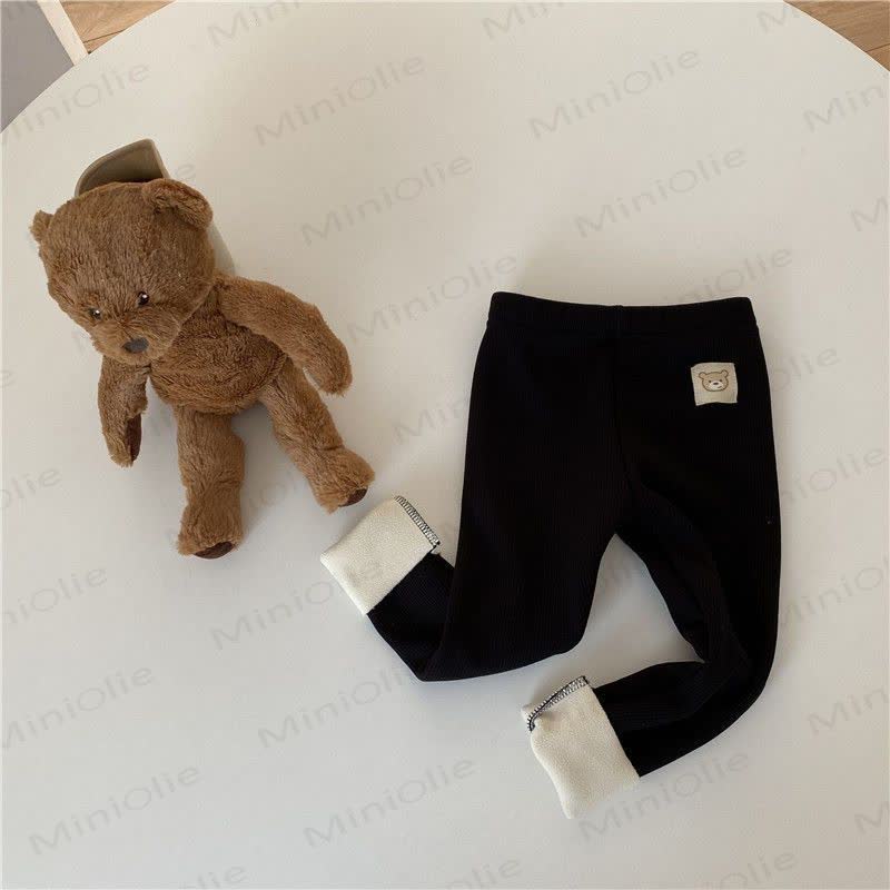 幼児用クマのワッペン付きリブ編みフリース裏地付きレギンス - image 7