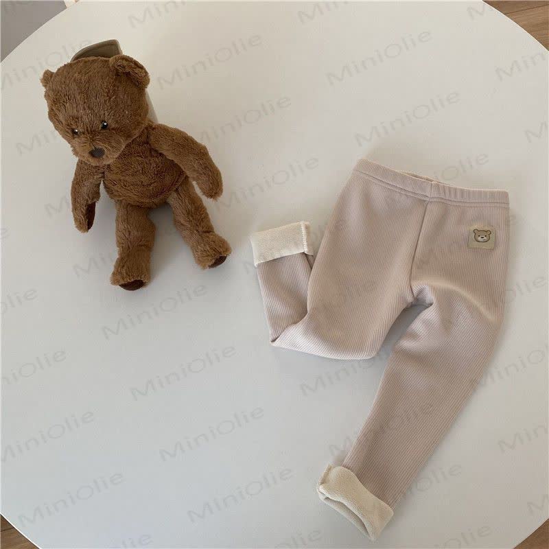 幼児用クマのワッペン付きリブ編みフリース裏地付きレギンス - image 5
