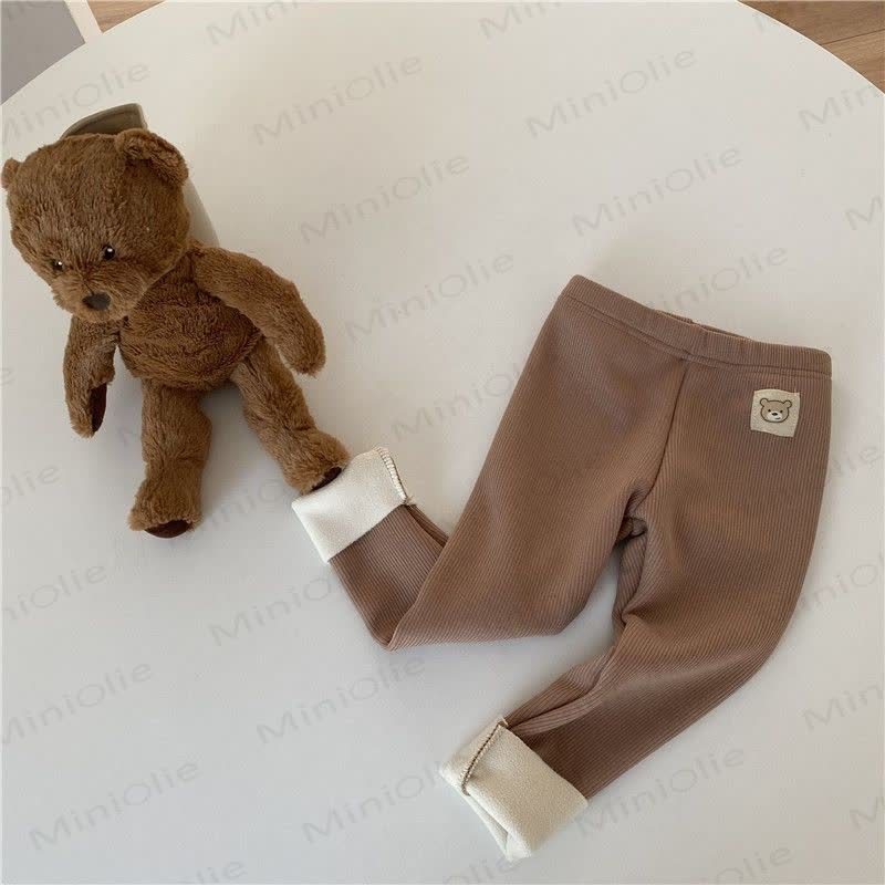 幼児用クマのワッペン付きリブ編みフリース裏地付きレギンス - image 9