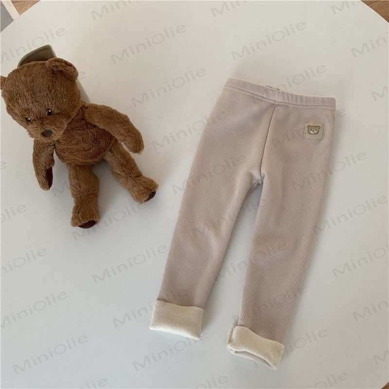 幼児用クマのワッペン付きリブ編みフリース裏地付きレギンス - ベージュ - 6～7歳 - image 4