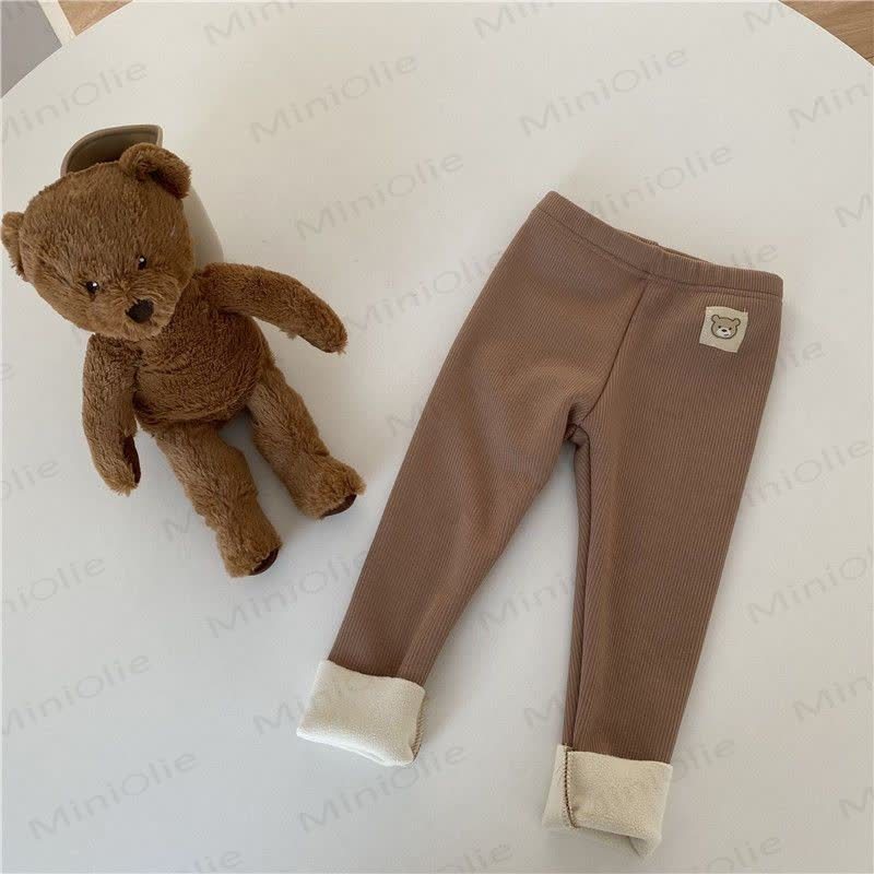 幼児用クマのワッペン付きリブ編みフリース裏地付きレギンス - 茶色 - 6～7歳 - image 8