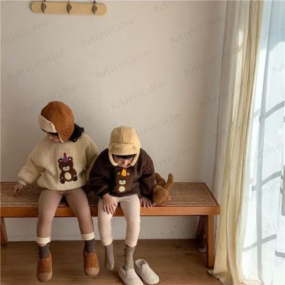 幼児用クマのワッペン付きリブ編みフリース裏地付きレギンス - image 16