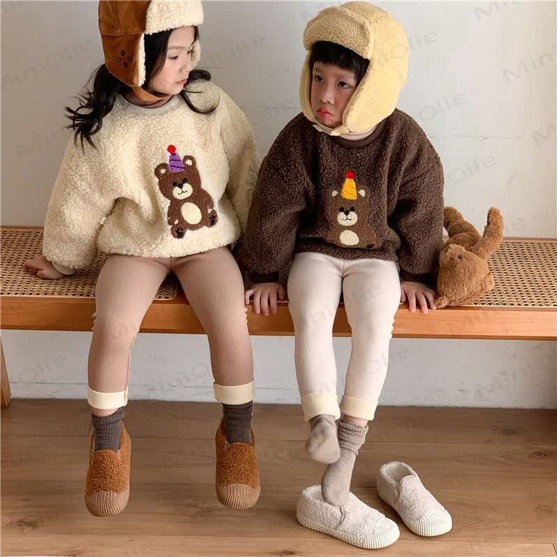 幼児用クマのワッペン付きリブ編みフリース裏地付きレギンス - image 17