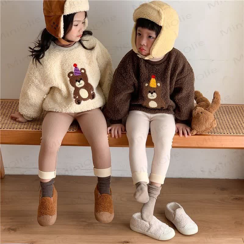 幼児用クマのワッペン付きリブ編みフリース裏地付きレギンス - image 17
