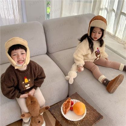 幼児用クマのワッペン付きリブ編みフリース裏地付きレギンス - image 18