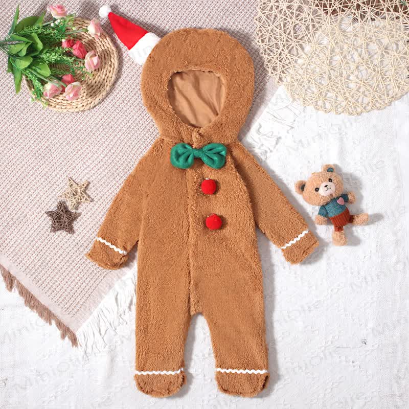 ベビー用ジンジャーブレッドフード付きぬいぐるみクリスマスロンパース - ベージュ - 18～24ヶ月 - image 1