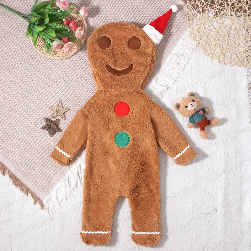 ベビー用ジンジャーブレッドフード付きぬいぐるみクリスマスロンパース - image 2