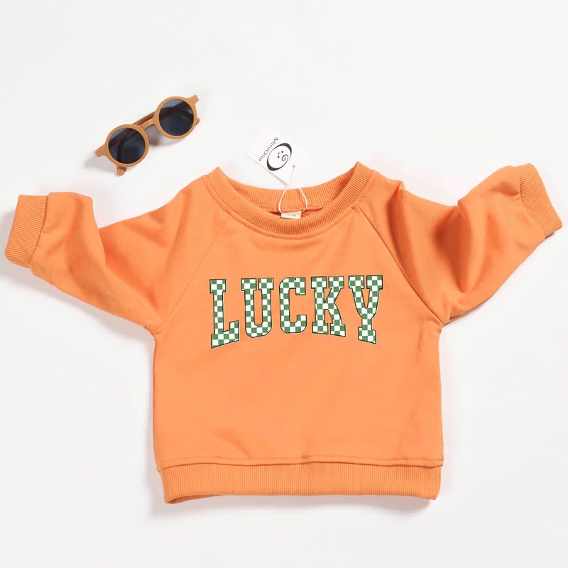 LUCKY幼児用チェック柄スローガン入りオレンジスウェットシャツ - オレンジ - 3～5歳 - image 1