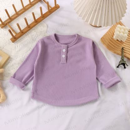 幼児向け 複数色展開 カジュアル モックネック 長袖Tシャツ - ライラック - 10-11歳 - image 3