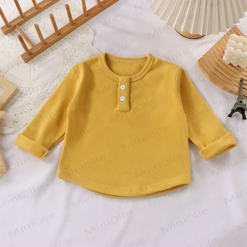 幼児向け 複数色展開 カジュアル モックネック 長袖Tシャツ - 黄色 - 10-11歳 - image 2