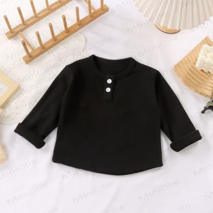 幼児向け 複数色展開 カジュアル モックネック 長袖Tシャツ - 黒 - 10-11歳 - image 6