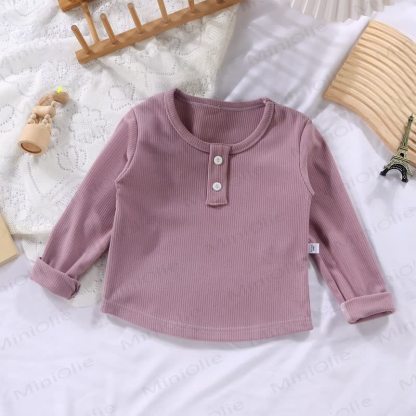 幼児向け 複数色展開 カジュアル モックネック 長袖Tシャツ - 紫 - 10-11歳 - image 9