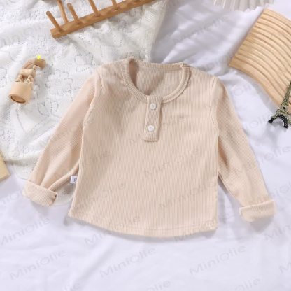 幼児向け 複数色展開 カジュアル モックネック 長袖Tシャツ - ベージュ - 10-11歳 - image 10