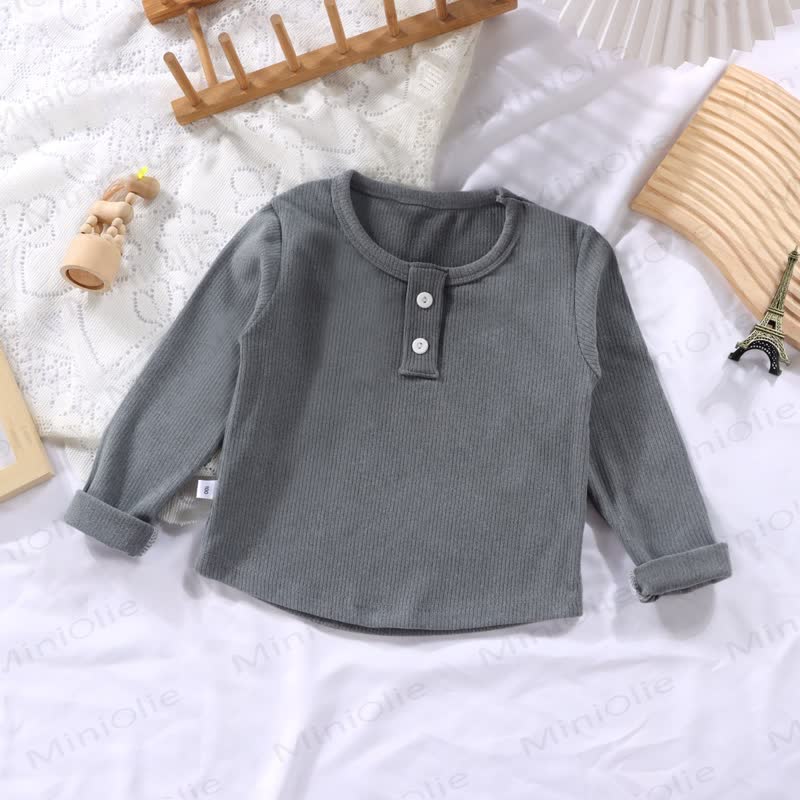 幼児向け 複数色展開 カジュアル モックネック 長袖Tシャツ - グレー - 10-11歳 - image 11