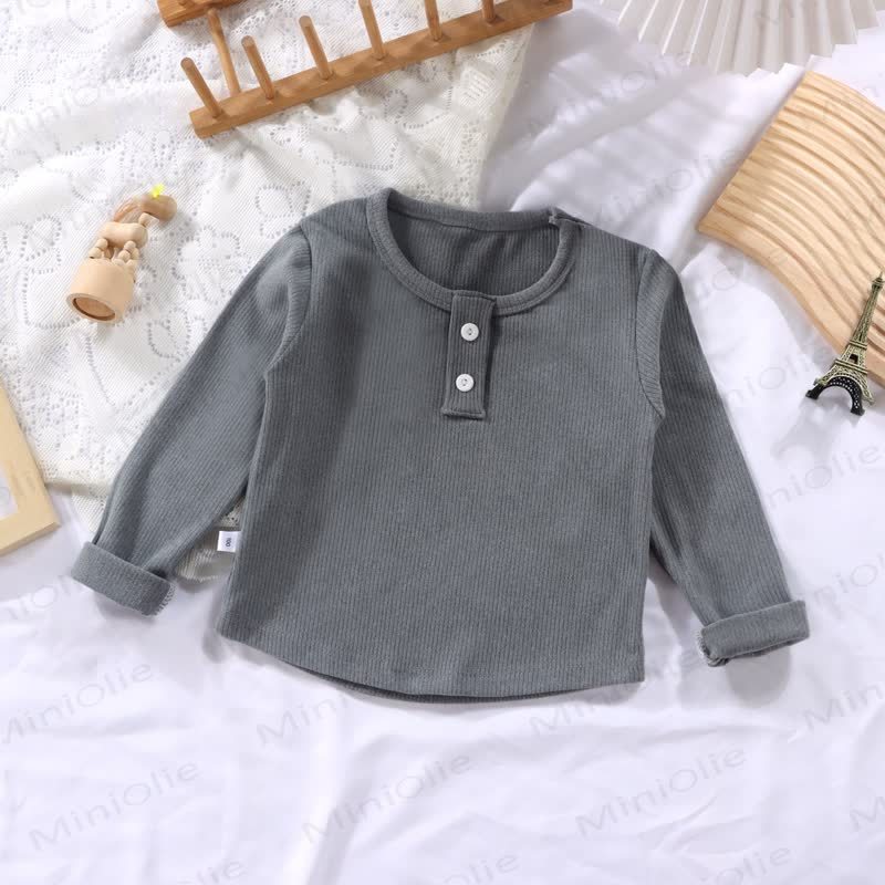 幼児向け 複数色展開 カジュアル モックネック 長袖Tシャツ - グレー - 10-11歳 - image 11