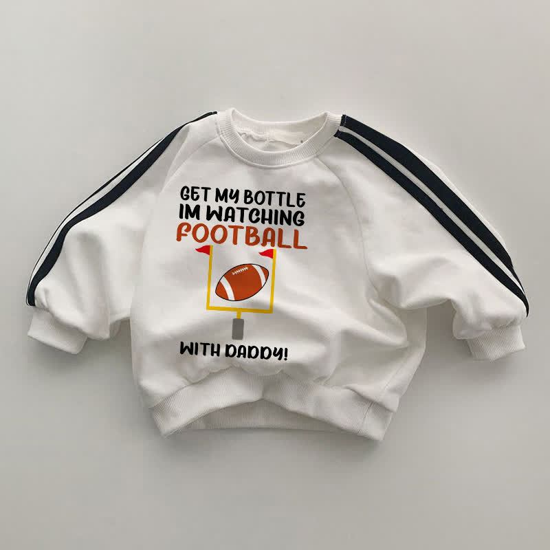 GET MY BOTTLE I'M WATCHING FOOTBALL WITH DADDY!ベビー用黒ストライプ袖白スウェットシャツ - 白 - 2～3歳 - image 1