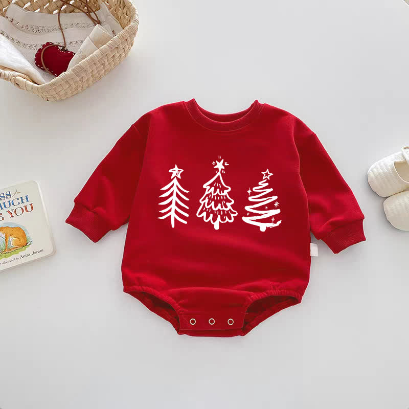 ベビー用クリスマスツリー柄の赤いボディスーツ - 赤 - 18～24ヶ月 - image 1