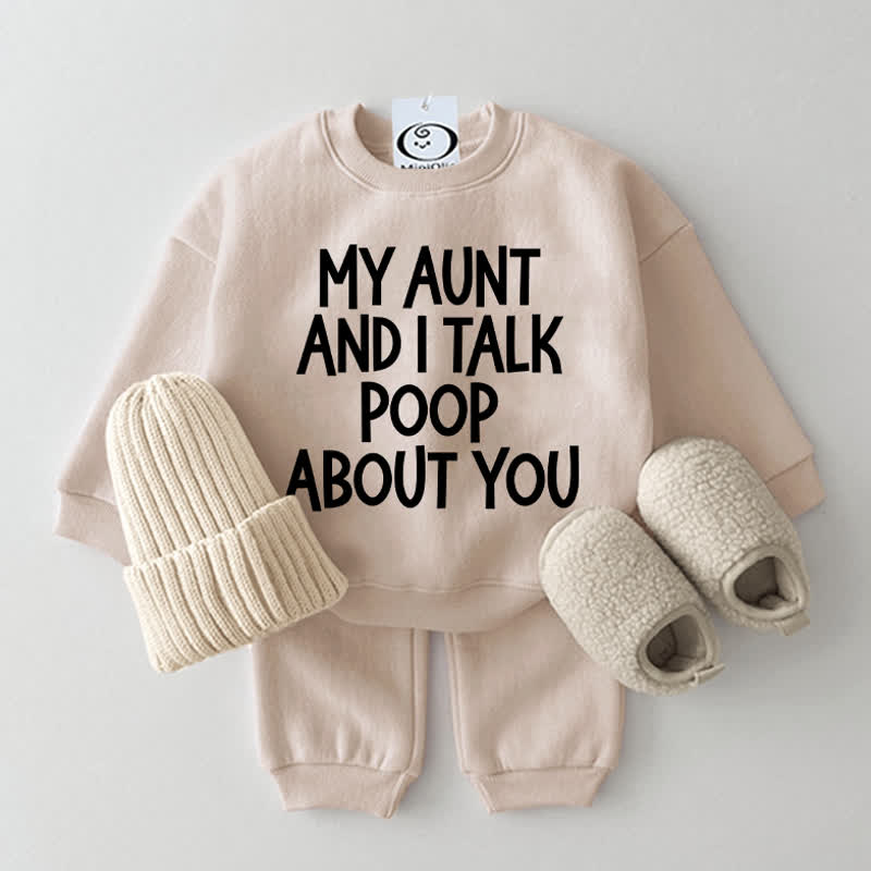 MY AUNT AND I TALK POOP ABOUT YOUベビーベージュスウェットシャツ2点セット - ベージュ - 2～3歳 - image 1