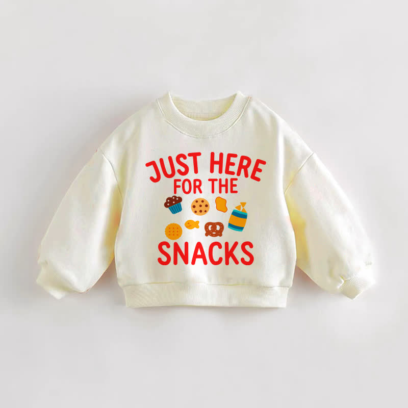 JUST HERE FOR THE SNACKS幼児用フードプリントクリームスウェットシャツ - クリーム - 3～5歳 - image 1