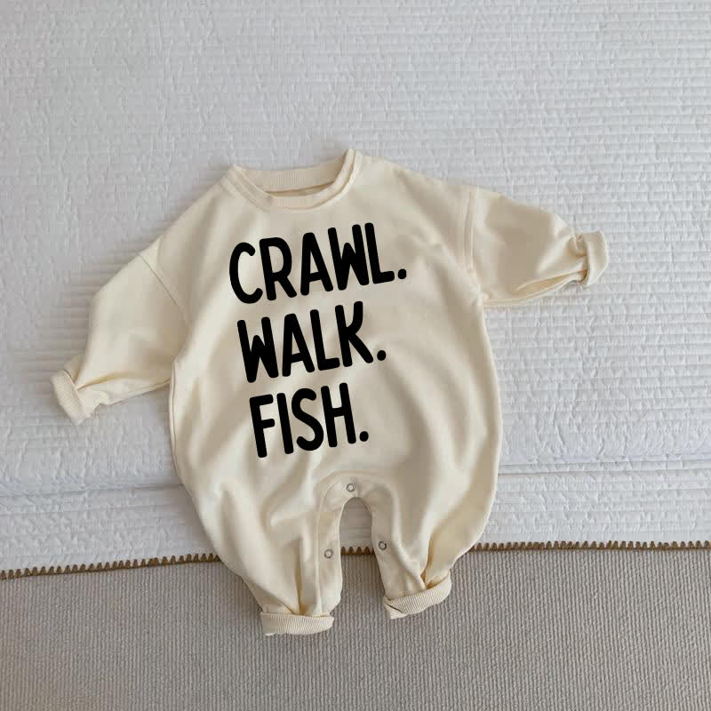 CRAWL. WALK. FISH.ベビー幼児用ベージュロンパース - ベージュ - 2～3歳 - image 1