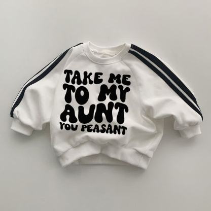 TAKE ME TO MY AUNT YOU PEASANT黒ストライプ袖白スウェットシャツ - 白 - 2～3歳 - image 1
