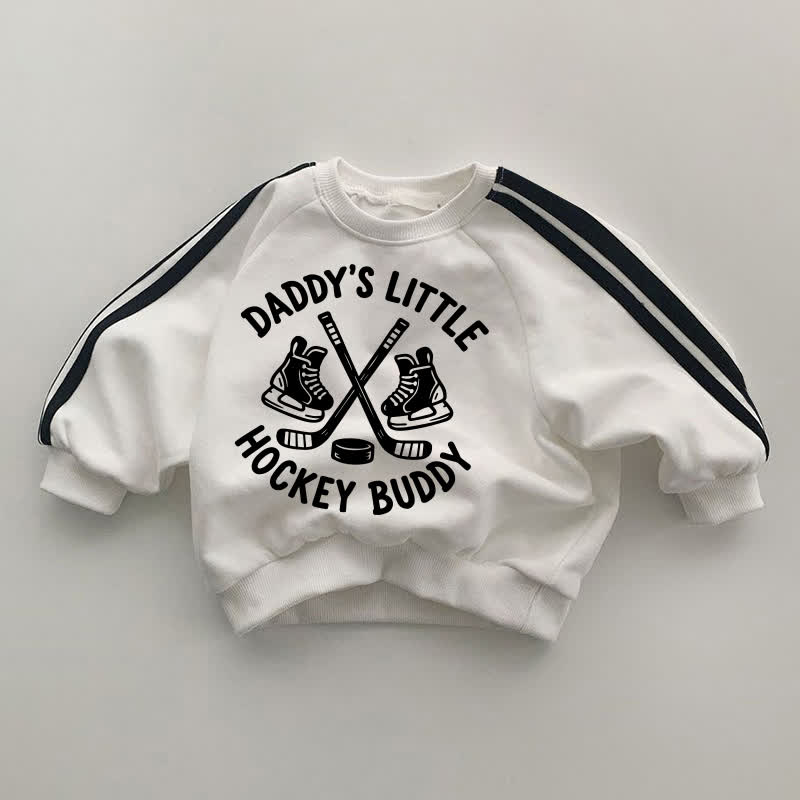 DADDY'S LITTLE HOCKEY BUDDY仲間 ベビー用 ブラックストライプ袖 ホワイトスウェットシャツ - 白 - 2～3歳 - image 1