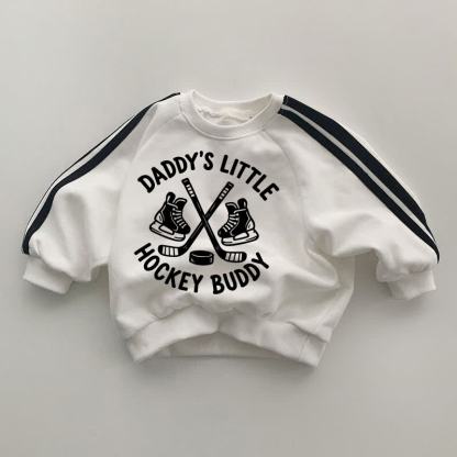 DADDY'S LITTLE HOCKEY BUDDY仲間 ベビー用 ブラックストライプ袖 ホワイトスウェットシャツ - 白 - 2～3歳 - image 1