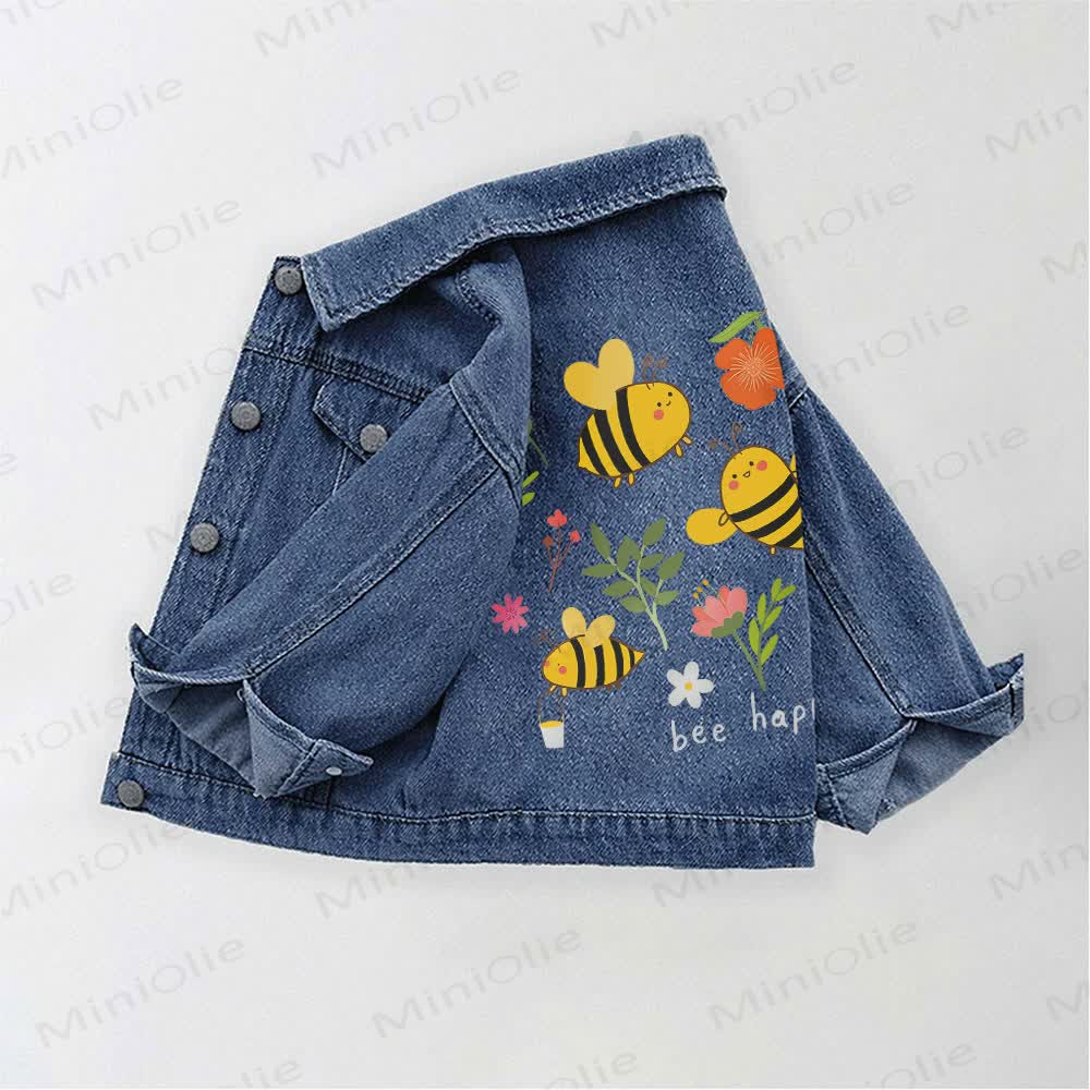 BEE HAPPY幼児用 ミツバチと花柄デニムジャケット - 青 - 10-11歳 - image 1