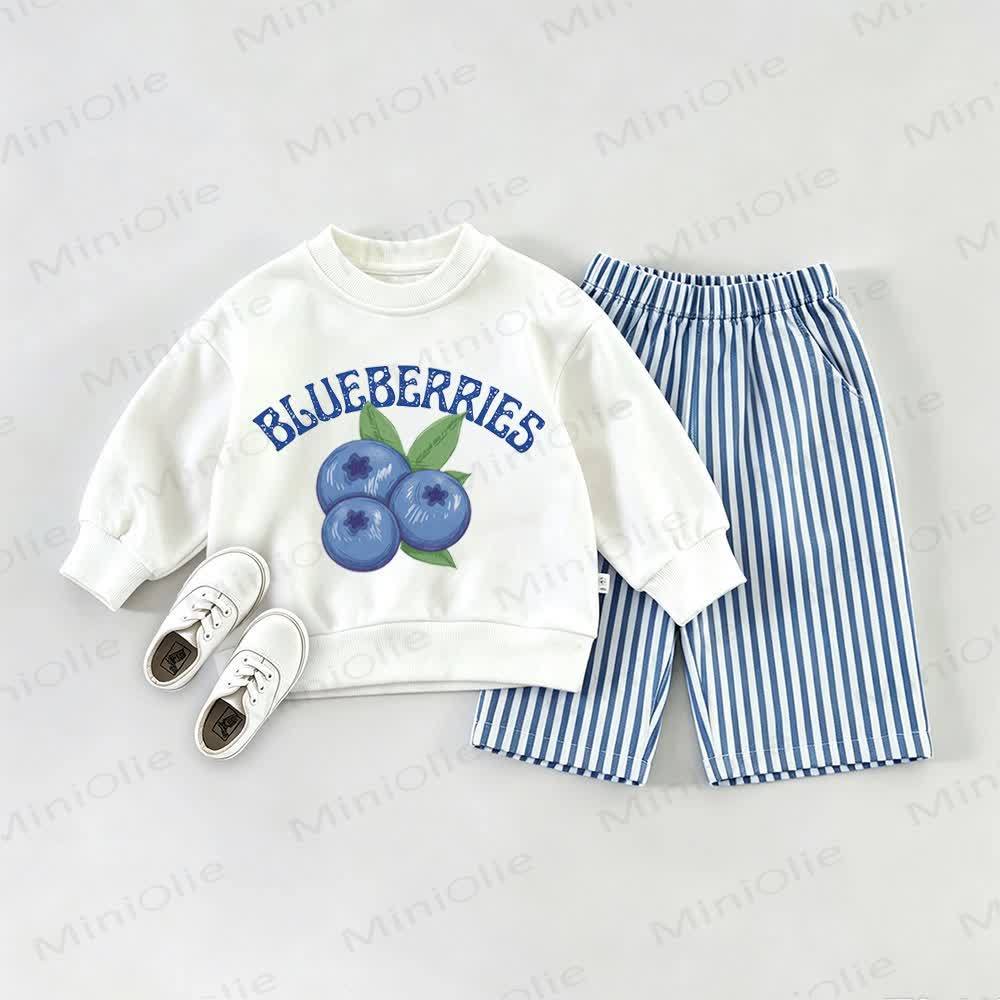 BLUEBERRIESズ ベビー用スウェットシャツとストライプパンツのセット - ホワイト＆ブルー - 2～3歳 - image 1