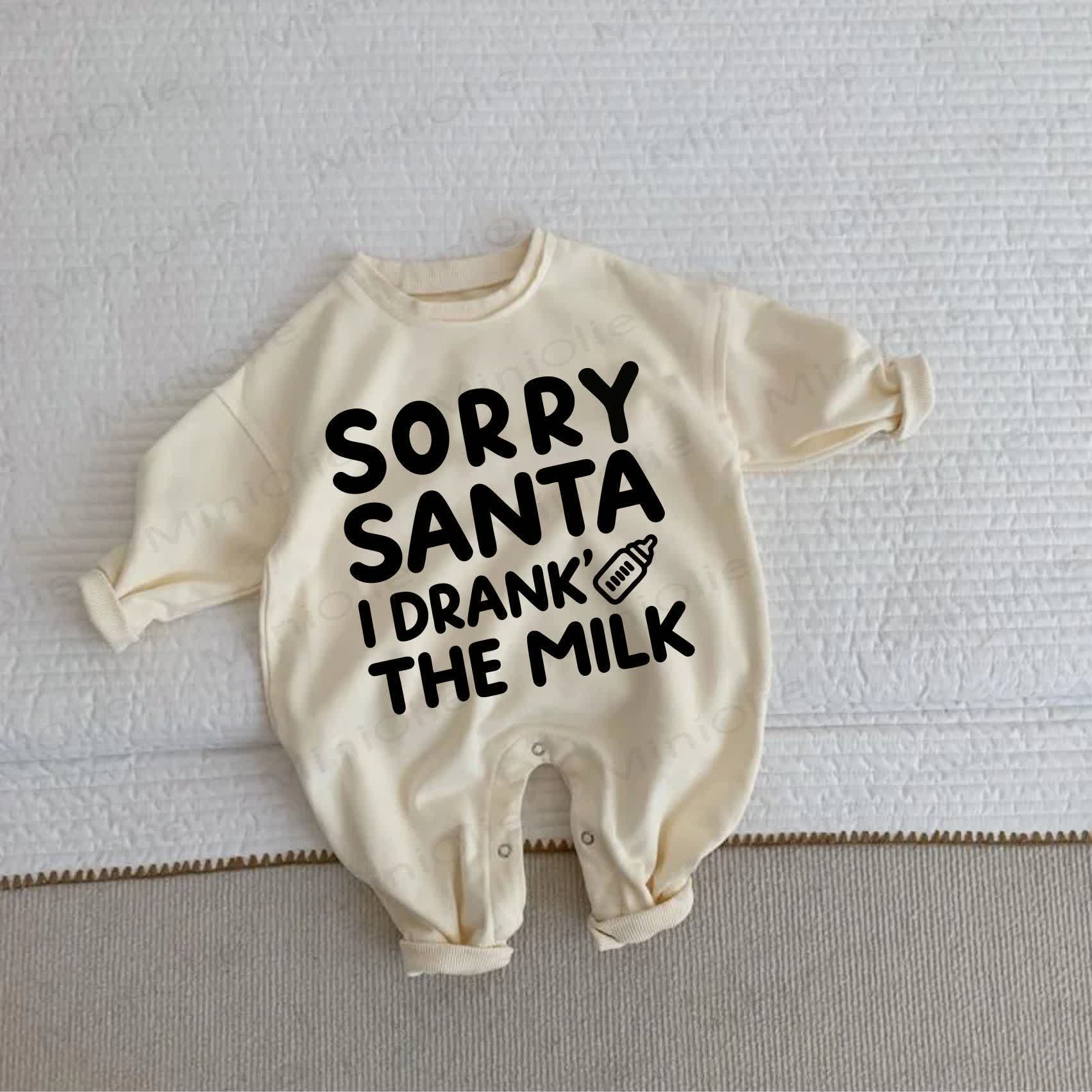 SORRY SANTA I DRANK' THE MILK・幼児用ベージュロンパース - ベージュ - 2～3歳 - image 1