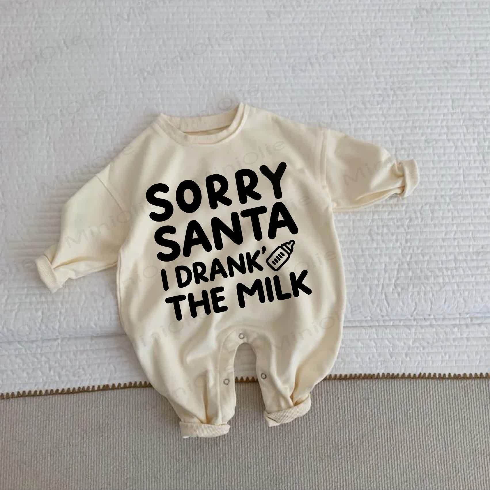 SORRY SANTA I DRANK' THE MILK・幼児用ベージュロンパース - ベージュ - 2～3歳 - image 1
