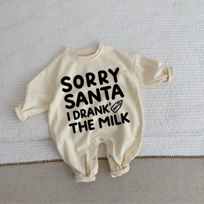 SORRY SANTA I DRANK' THE MILK・幼児用ベージュロンパース - ベージュ - 2～3歳 - image 1