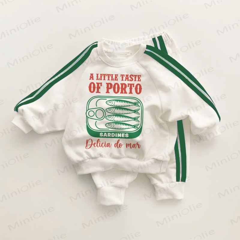 A LITTLE TASTE OF PORTO・幼児用グリーンストライプ2点セット - ホワイト＆グリーン - 3～5歳 - image 1
