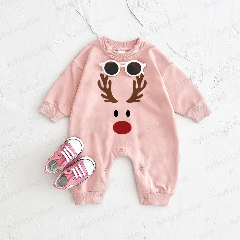 ベビークリスマス鹿柄ピンクロンパース - ピンク - 2～3歳 - image 1