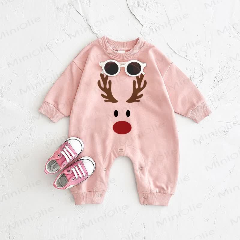 ベビークリスマス鹿柄ピンクロンパース - ピンク - 2～3歳 - image 1