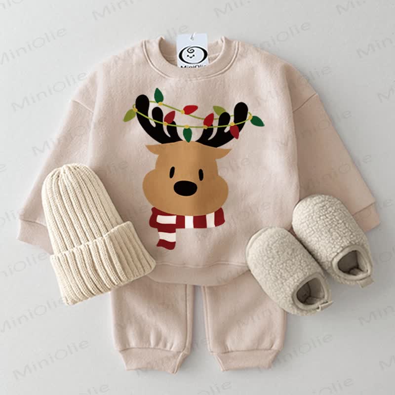 ベビー用クリスマス鹿柄スウェットシャツ2点セット - ベージュ - 2～3歳 - image 1