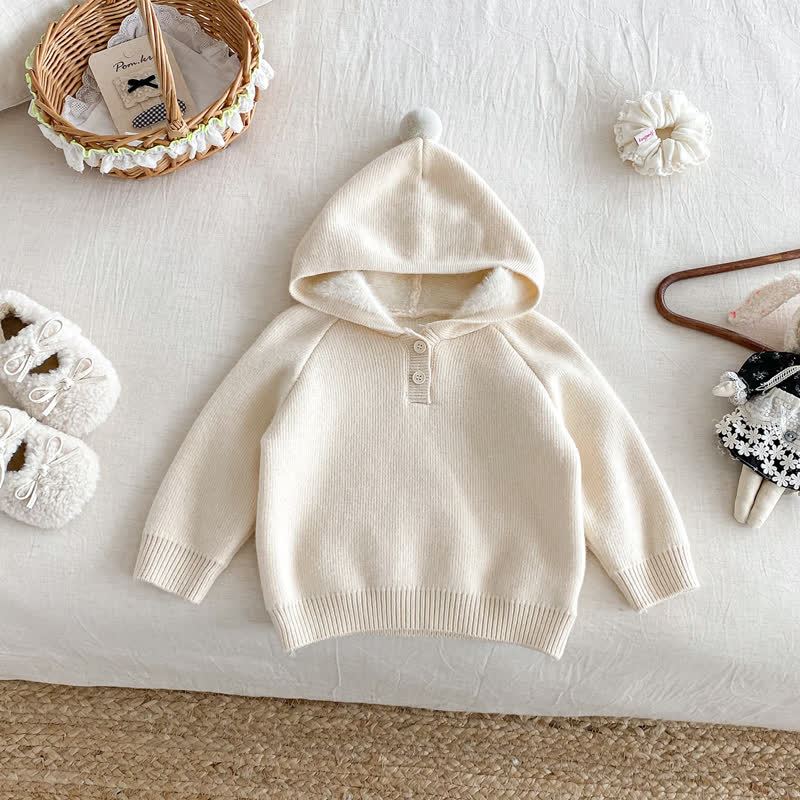 ベビー・幼児用女の子向けポンポン付きフード付きニットプルオーバーセーター - ベージュ - 2～3歳 - image 5