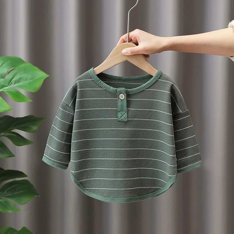 幼児男の子用ストライプヘンリーネックカーブヘムTシャツ - 緑 - 6～7歳 - image 2