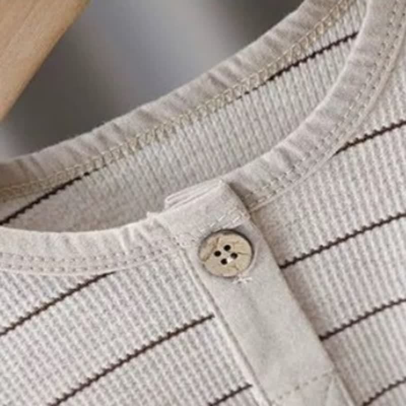幼児男の子用ストライプヘンリーネックカーブヘムTシャツ - image 5