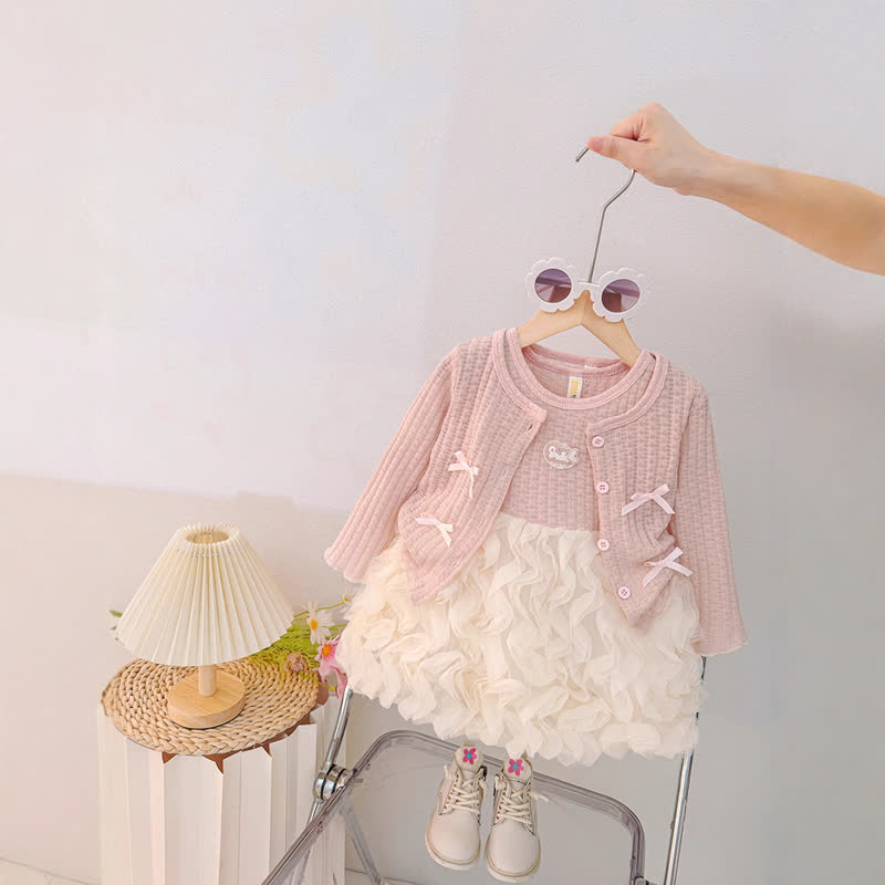 ベビー・幼児用女の子向けピンクのリボン付きニットカーディガンとチュールDressの2点セット - ピンク - 3～4歳 - image 2