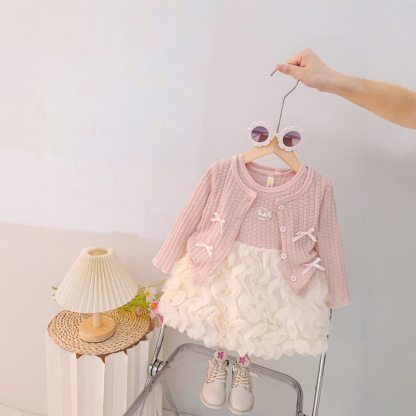 ベビー・幼児用女の子向けピンクのリボン付きニットカーディガンとチュールDressの2点セット - ピンク - 3～4歳 - image 2