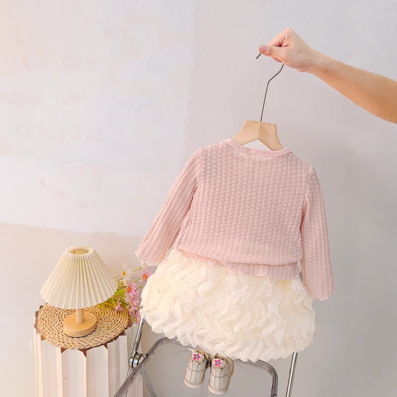 ベビー・幼児用女の子向けピンクのリボン付きニットカーディガンとチュールDressの2点セット - image 3