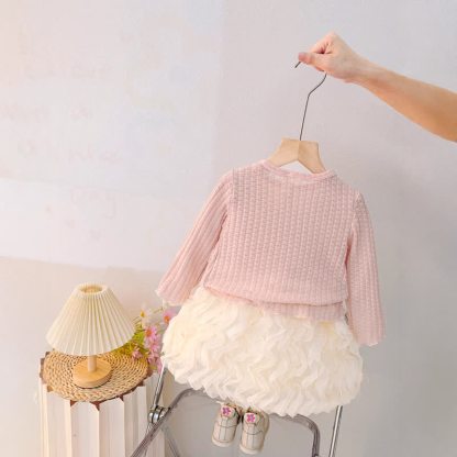 ベビー・幼児用女の子向けピンクのリボン付きニットカーディガンとチュールDressの2点セット - image 3