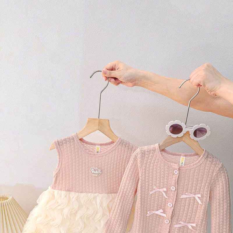 ベビー・幼児用女の子向けピンクのリボン付きニットカーディガンとチュールDressの2点セット - image 4
