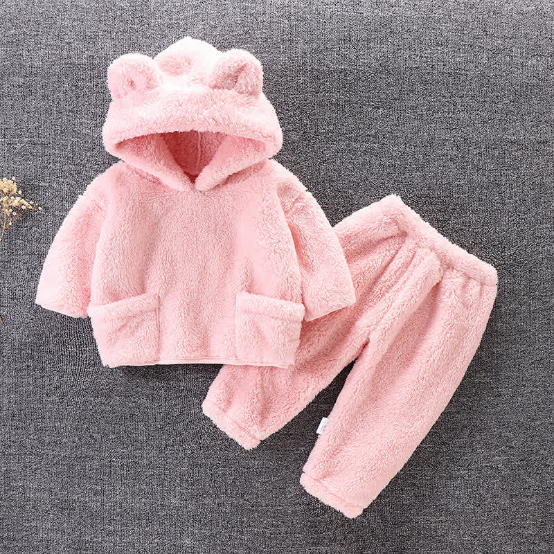 幼児用クマ耳フリースパーカー＆パンツ 2点セット - ピンク - 4～5歳 - image 1
