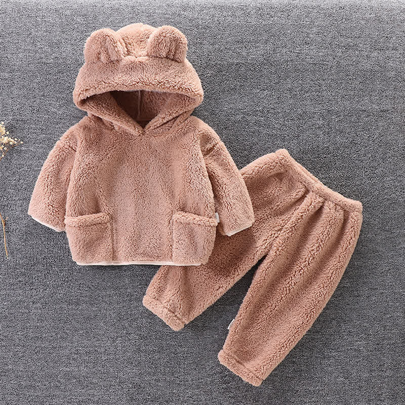 幼児用クマ耳フリースパーカー＆パンツ 2点セット - 茶色 - 4～5歳 - image 2