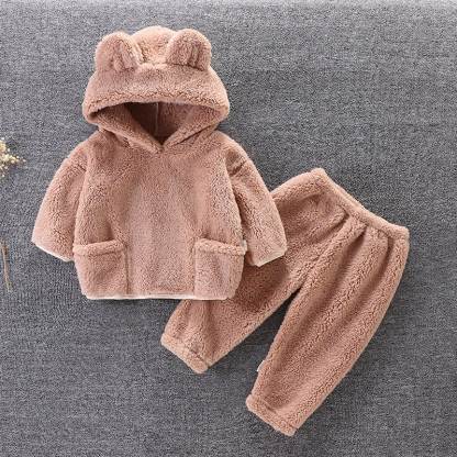 幼児用クマ耳フリースパーカー＆パンツ 2点セット - 茶色 - 4～5歳 - image 2