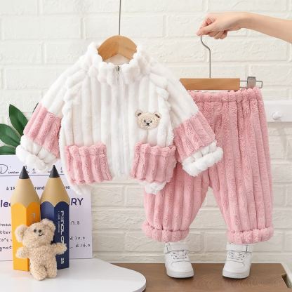 ベビー幼児用アニマルパッチ付きぬいぐるみジップジャケット＆パンツ 2点セット - ピンク - 4～5歳 - image 2