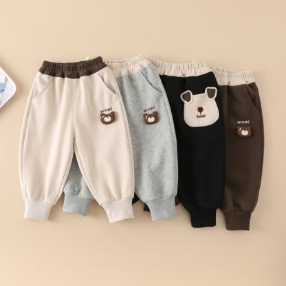 WOW!赤ちゃん幼児男の子用クマ柄パッチ付きジョガーパンツ - image 1